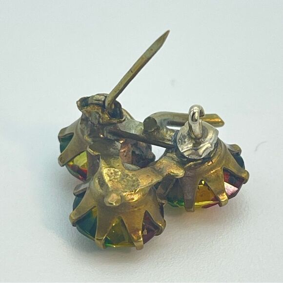 Vintage Watermelon Rivoli Rhinestone Grape Cluster Brooch | Antique pin - Picture 7 of 10
